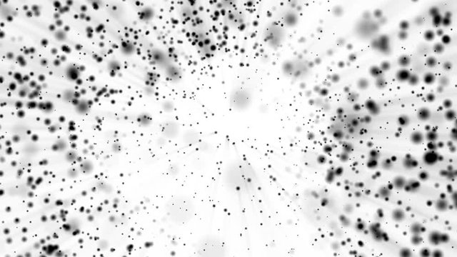 black round particles slowly move against a white background. computer graphics