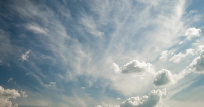 Time lapse clip of white fluffy curly rolling clouds