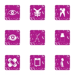View medicine icons set, grunge style