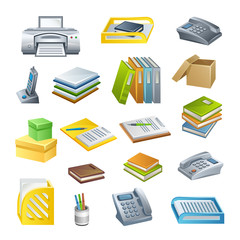 Office objects set on a white background