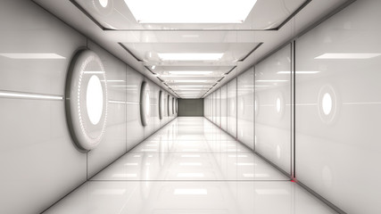 3D render. Modern interior scifi architecture