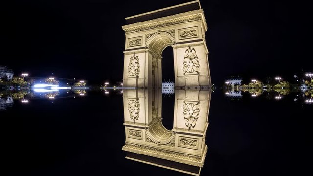 4K Time Lapse of Arc de Triomphe at night, Paris reflection