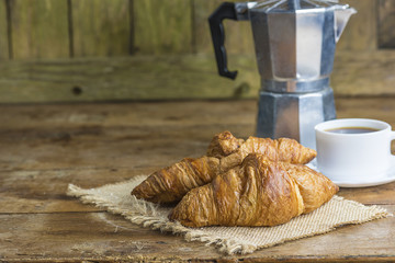French breakfast with croissants and coffee