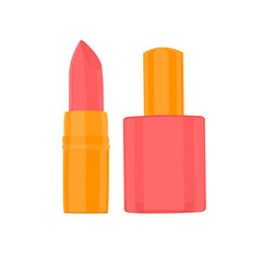 Red Nail lacquer and Red Llipstick isolated on white background. Flat illustration