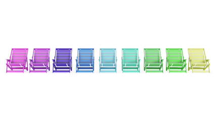 Sunbeds on a white background. Set. Gradient. 3D rendering.