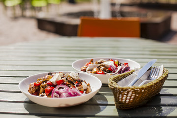 Tasty salad on a desk