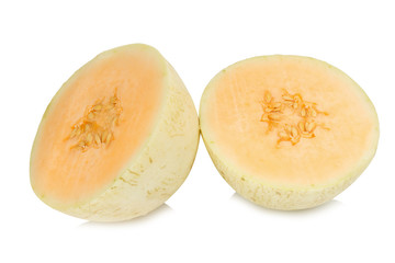 melon(sunlady) slice. half. isolated on white background