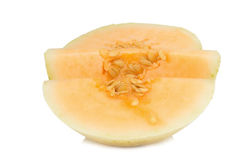 melon(sunlady) slice. half. isolated on white background