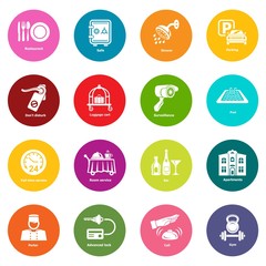 Hotel service icons set colorful circles vector