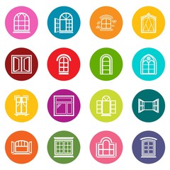 Window design icons set colorful circles vector