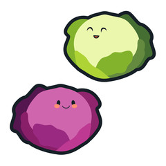 Cute cabbage characters. Vector flat set