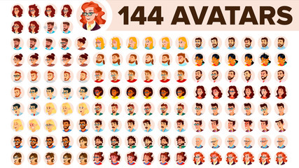People Avatar Set Vector. Man, Woman. Default Placeholder. Colored Member. User Person. Expressive Picture. Round Portrait. Comic Face Art. Cheerful Worker. Flat Cartoon Character Illustration - obrazy, fototapety, plakaty