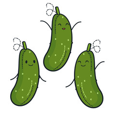 Cute cucumber characters. Vector set