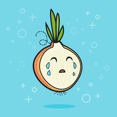 Cartoon sad crying onion. Vector illustration