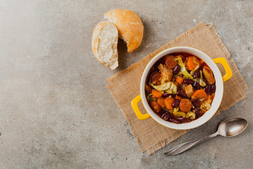Traditional portuguese goulash with cabbage, beans and ribs.
