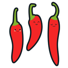 Cute pepper chili characters, flat stikers