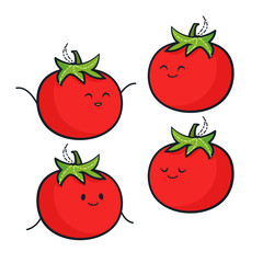 Cute tomato characters. Vector set