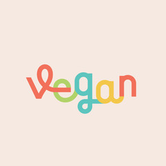 Vegan Abstract Vector Lettering Sign, Emblem or Logo Template. Vibrant Colorful Letters.