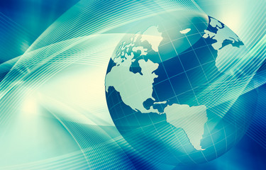 Best Internet Concept of global business. Globe, glowing lines on technological background. Wi-Fi, rays, symbols Internet, 3D illustration