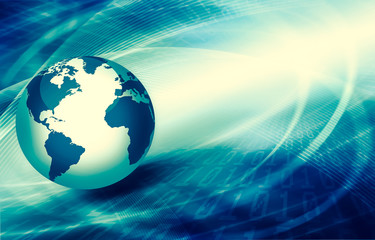 Best Internet Concept of global business. Globe, glowing lines on technological background. Wi-Fi, rays, symbols Internet, 3D illustration