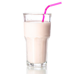 Glass of milkshake strawberry yogurt