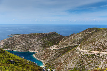 Beautiful summer seascape from the coast of Zakynthos Island, Greece. The Beautiful Lagoon of the port of Porto Vromi.