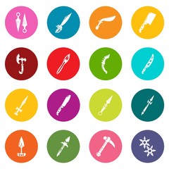 Steel arms items icons set colorful circles vector