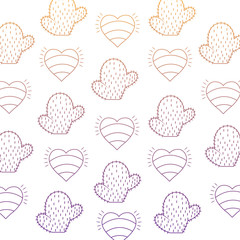 background of hearts and cactus pattern, vector illustration