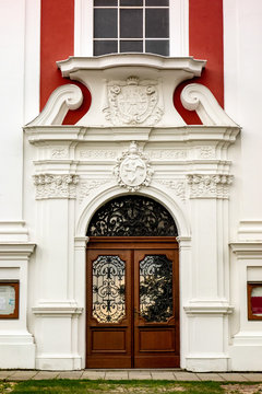 The entrance door of the baroque church