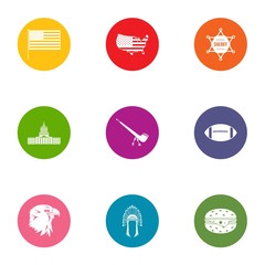 American way of life icons set, flat style