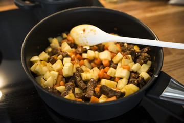 Making food in a kitchen 
