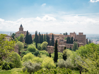 Fototapeta na wymiar Stunning view of Alhambra palace and fortress complex located in Granada, Andalusia, Spain.