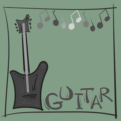 Vector illustration with guitar, sketched with notes.