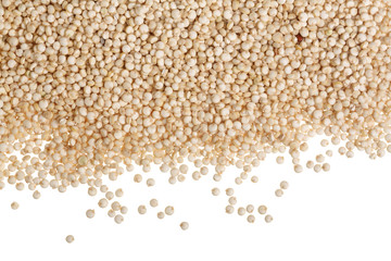 white quinoa seeds isolated on white background. Top view