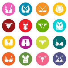 Underwear types icons set colorful circles vector