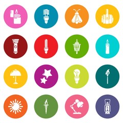 Light source icons set colorful circles vector