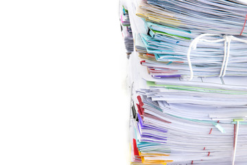 Stack of Documents isolated on white background. Documents pile.