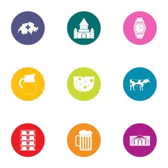 Eurotrip icons set, flat style