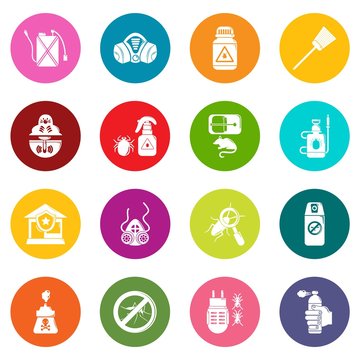 Pest control tools icons set colorful circles vector