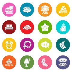 Sleeping icons set colorful circles vector