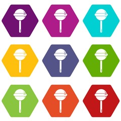 Round lollipop icons set 9 vector