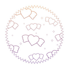 seal stamp with heart with wings pattern over white background, vector illustration
