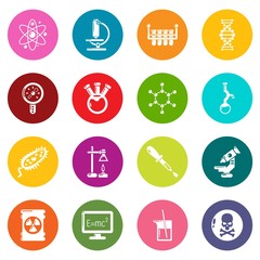 Chemistry laboratory icons set colorful circles vector