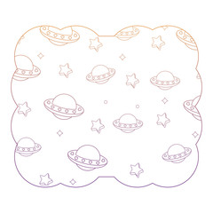decorative frame with ufo and stars pattern over white background, vector illustration