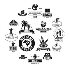 Fototapeta premium Brazil travel logo icons set, simple style
