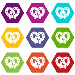 Pretzel icons set 9 vector