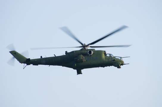 Mi24 helicopter on the sky