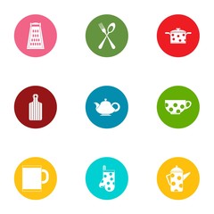 Kitchen service icons set, flat style