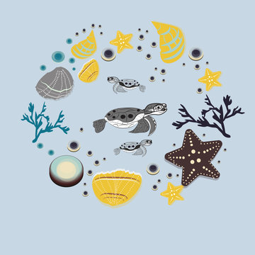 Turtle symbol. Turtle icon,background textile, fabric, ad illustration, vector
