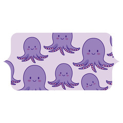 banner with cute octopus pattern over white background, colorful design. vector illustration